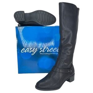 Easy Street Jewel Black Faux Leather Knee High Womens Boots Size 8.5W